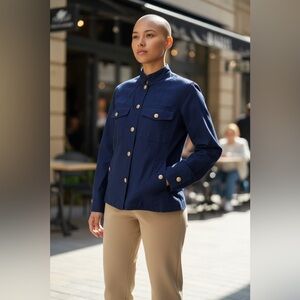 Ralph Lauren Navy Cropped Military Jacket adorned with Gold Buttons-Size 4